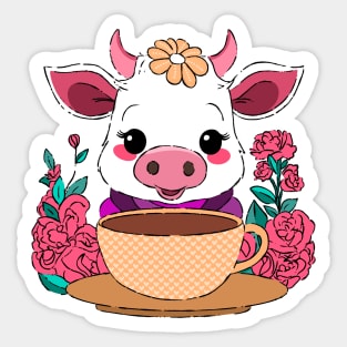 Cow Drinking Coffee Sticker